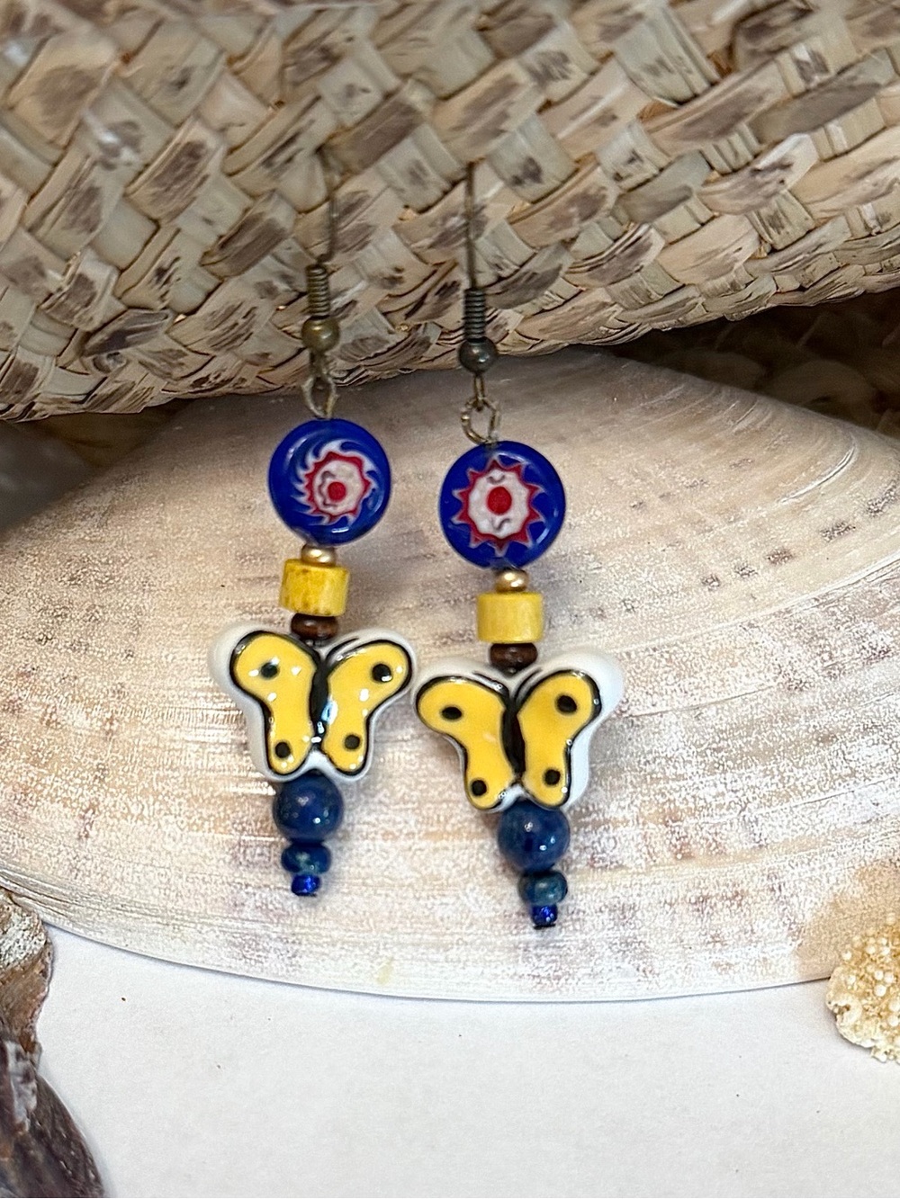 Boho Butterfly Lapis & Czech Glass Beaded Beach Earrings